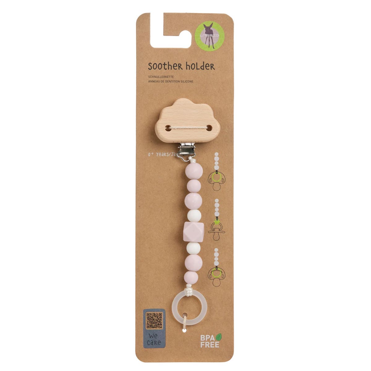 Soother Holder Wood/Silicone Cloud powder pink Laessig