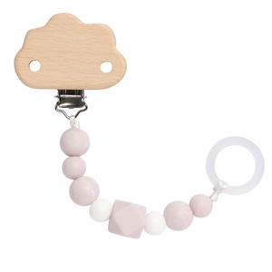 Soother Holder Wood/Silicone Cloud powder pink Laessig