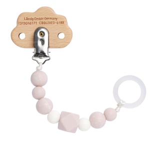 Soother Holder Wood/Silicone Cloud powder pink Laessig