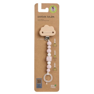 Soother Holder Wood/Silicone Cloud powder pink Laessig