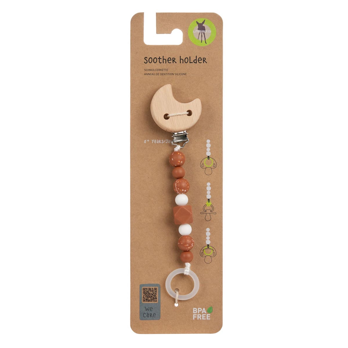Soother Holder Wood/Silicone Moon rust Laessig