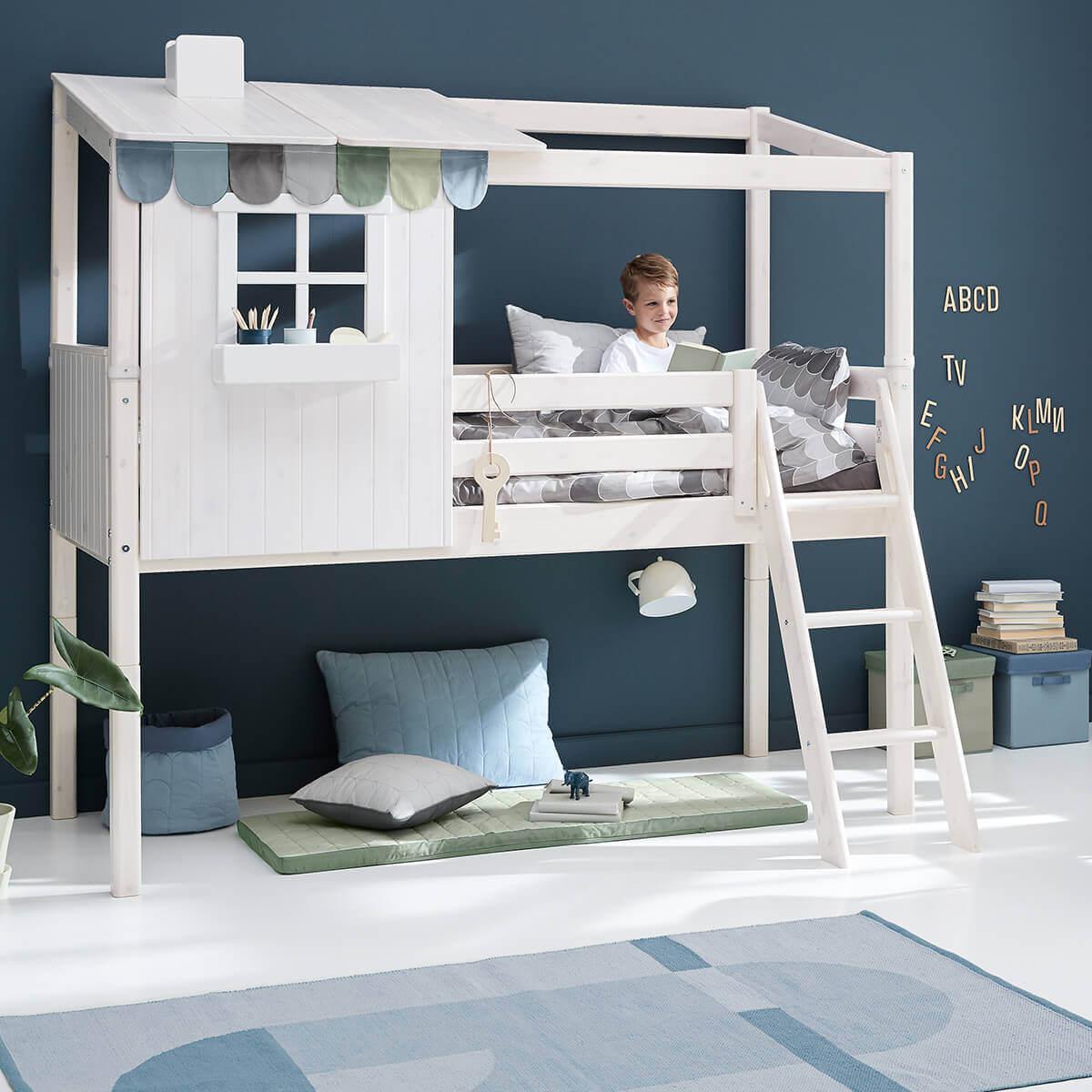 Structure toit lit cabane 200cm 1/2 PLAY HOUSE CLASSIC Flexa blanchi-blanc