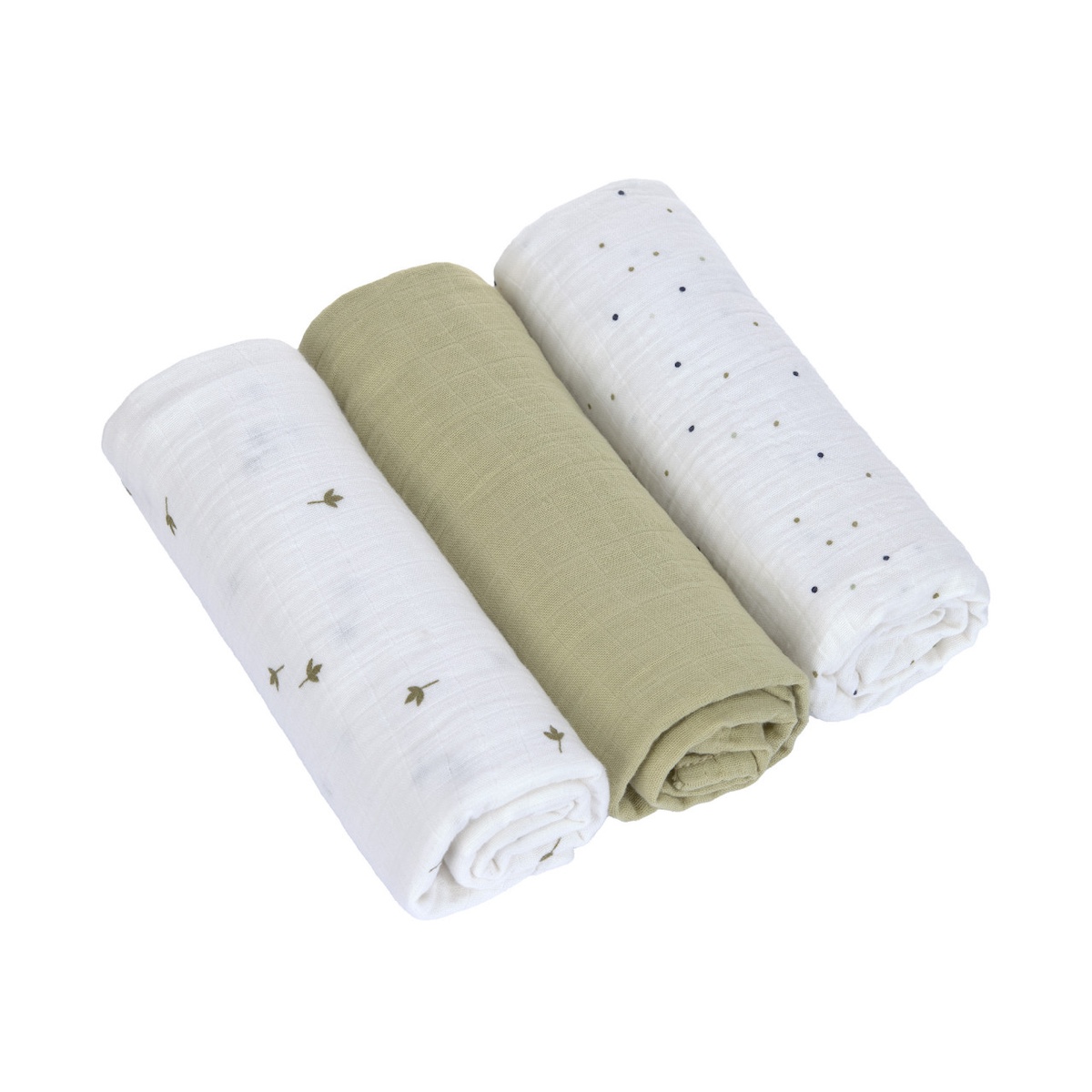 Swaddle & Burp Blanket L 3pcs 85x85cm GOTS Leave olive