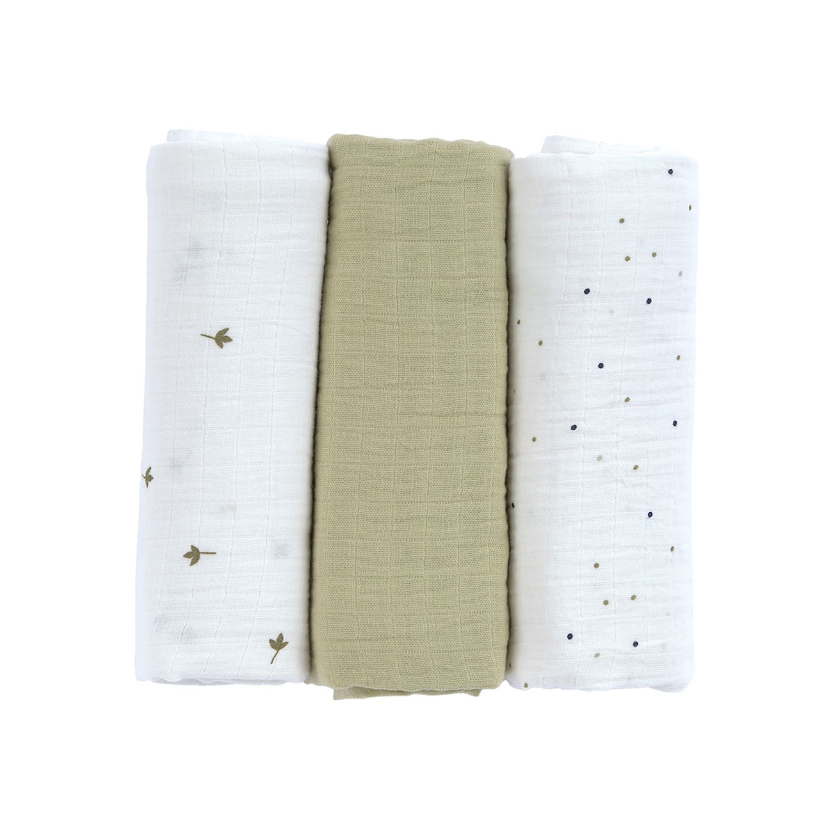 Swaddle & Burp Blanket L 3pcs 85x85cm GOTS Leave olive