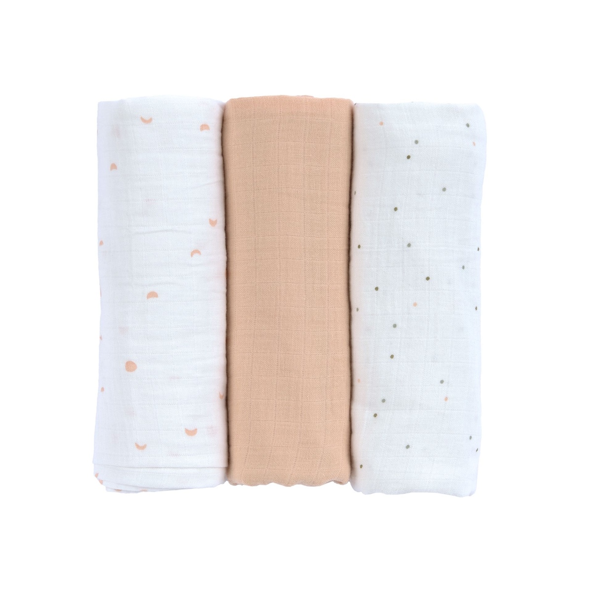Swaddle & Burp Blanket L 3pcs 85x85cm GOTS Moon peach