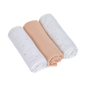 Swaddle & Burp Blanket L 3pcs 85x85cm GOTS Moon peach