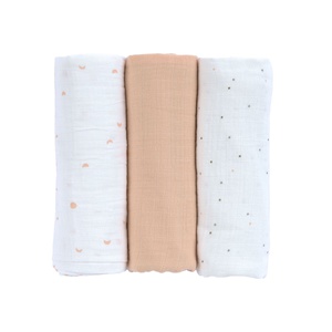 Swaddle & Burp Blanket L 3pcs 85x85cm GOTS Moon peach