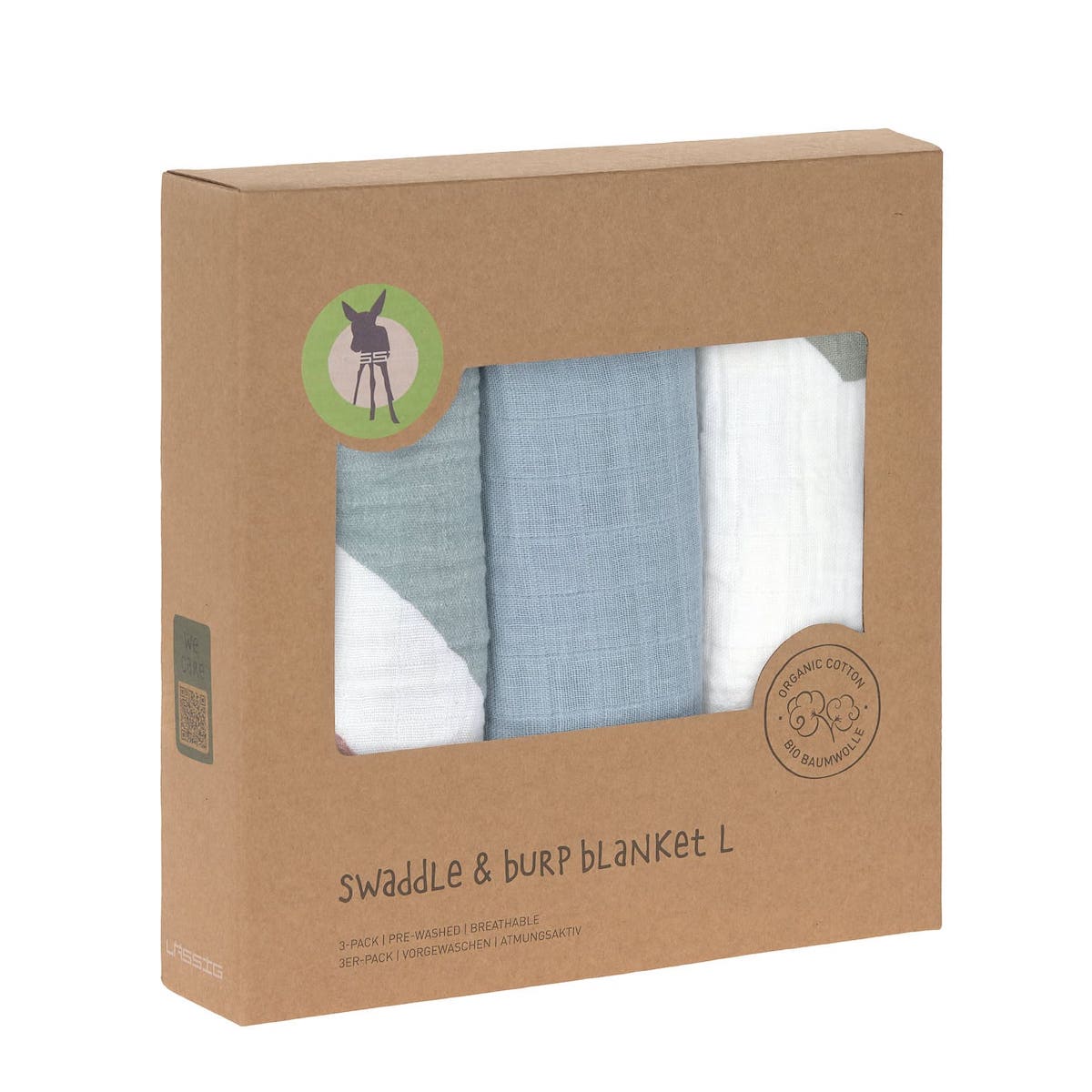 Swaddle & Burp Blanket L Rainbow powder blue, Laessig