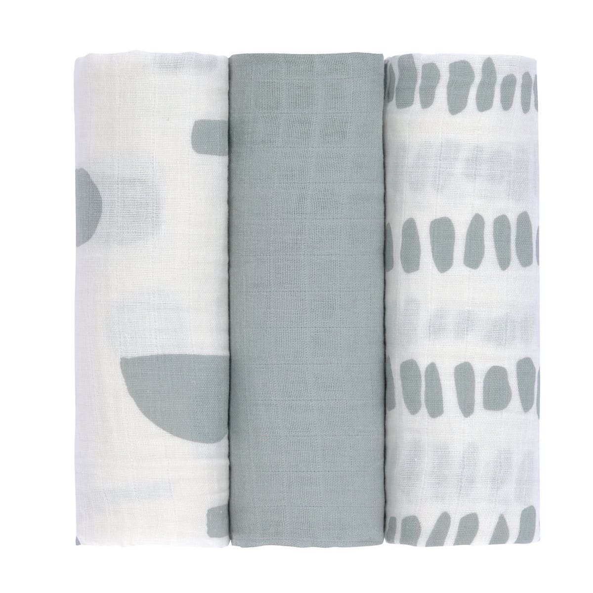 Swaddle & Burp Blanket L Strokes silver grey, Laessig