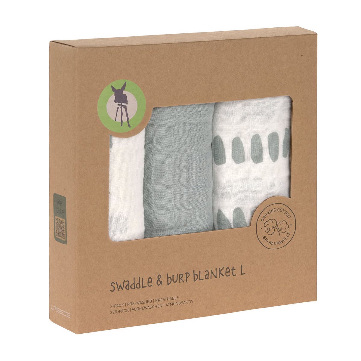 Swaddle & Burp Blanket L Strokes silver grey, Laessig