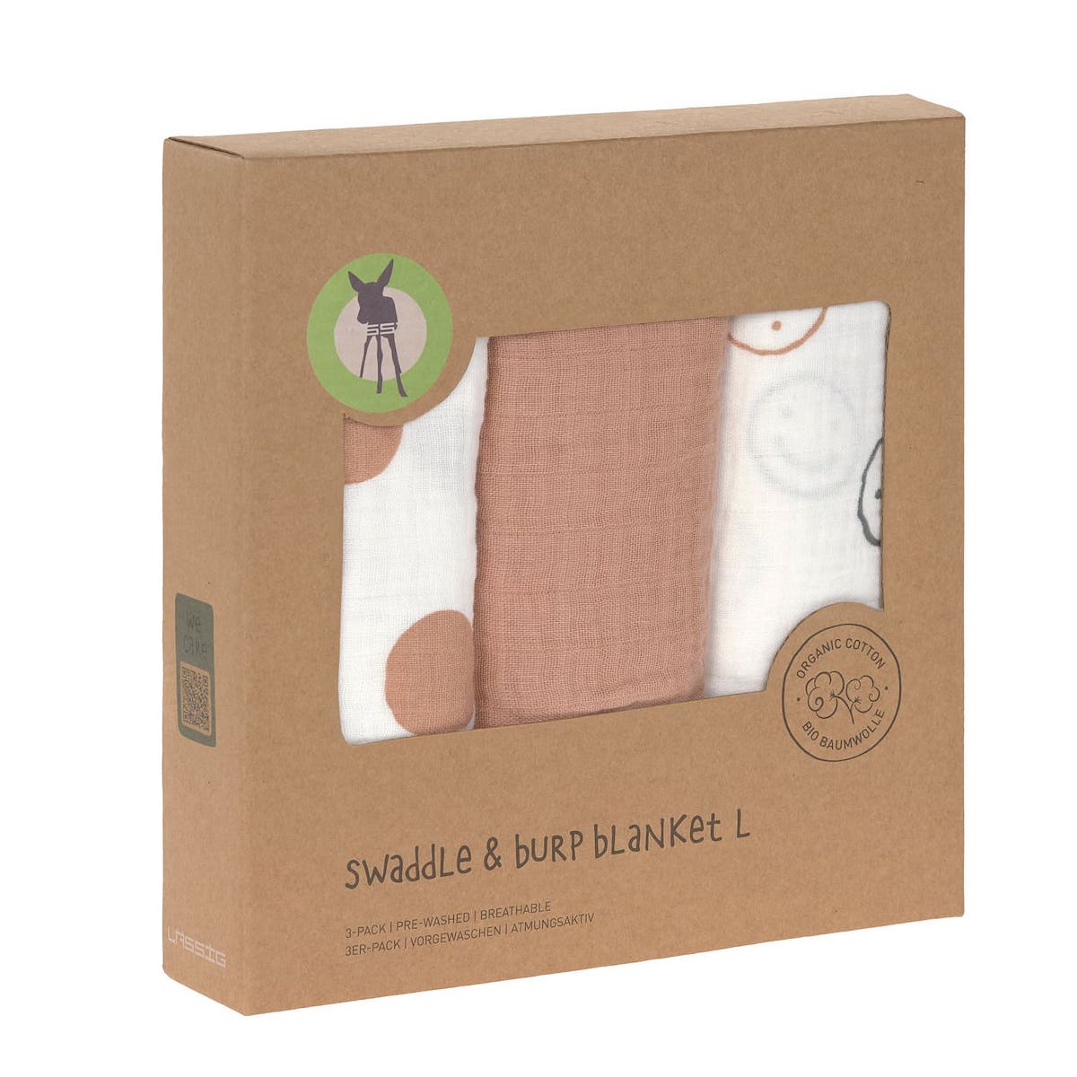 Swaddle & Burp Blanket L Tiny Smile maple, Laessig