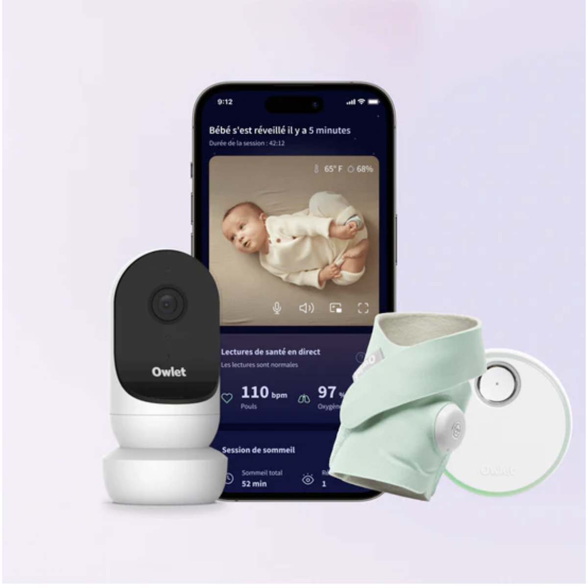 Système de surveillance intelligent pour bébé DREAM SOCK & CAM 2 Bundle Owlet mint
