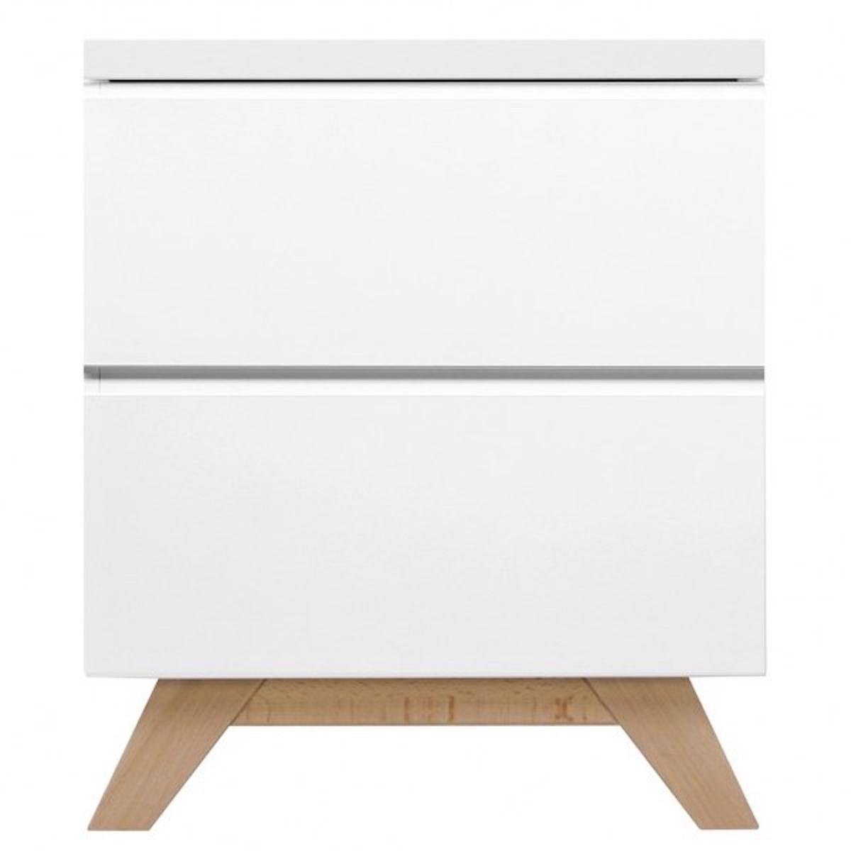 Table de nuit 2 tiroirs sans poignées LYNN Bopita blanc-naturel