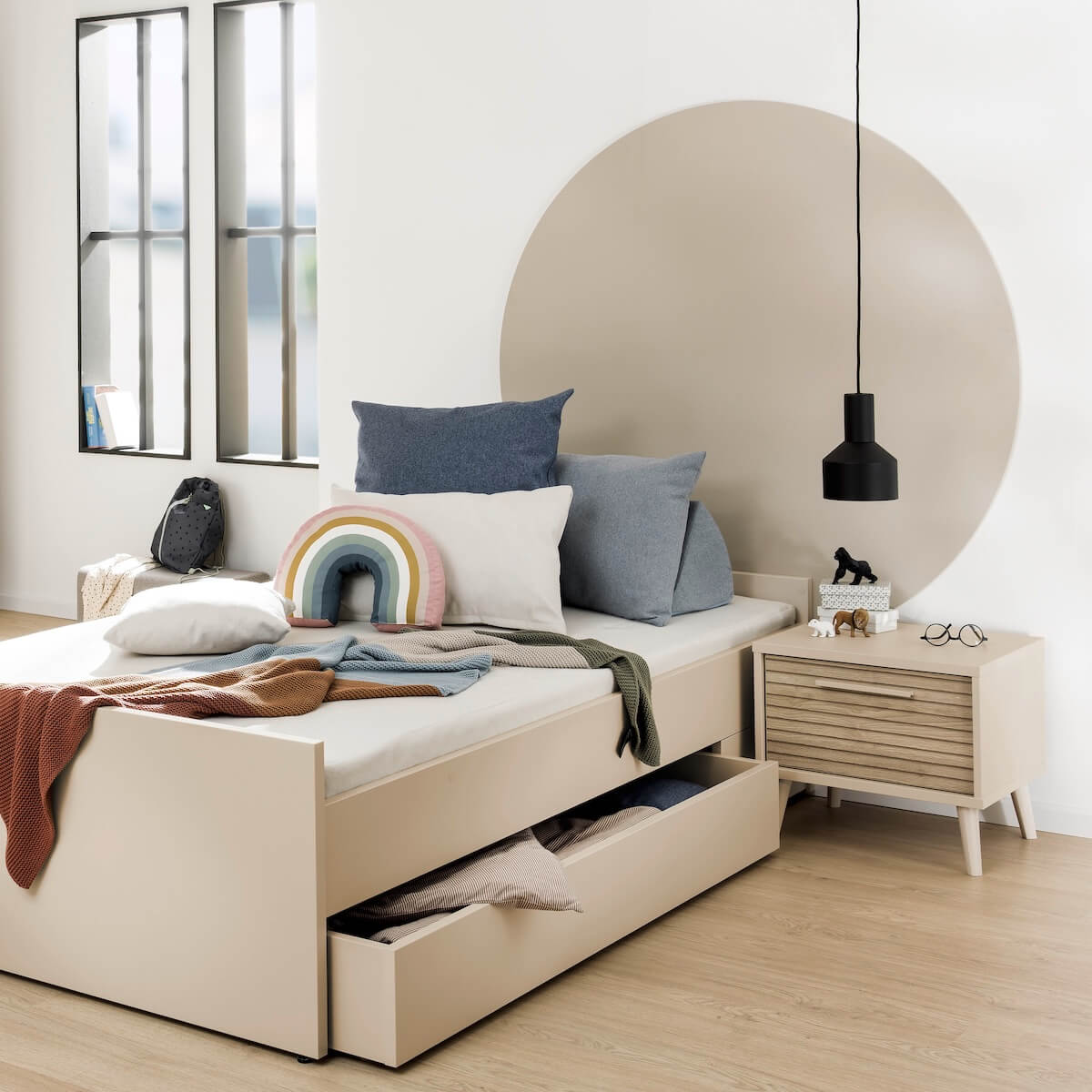 Table de nuit EEFJE Paidi Beige cashmere-chêne