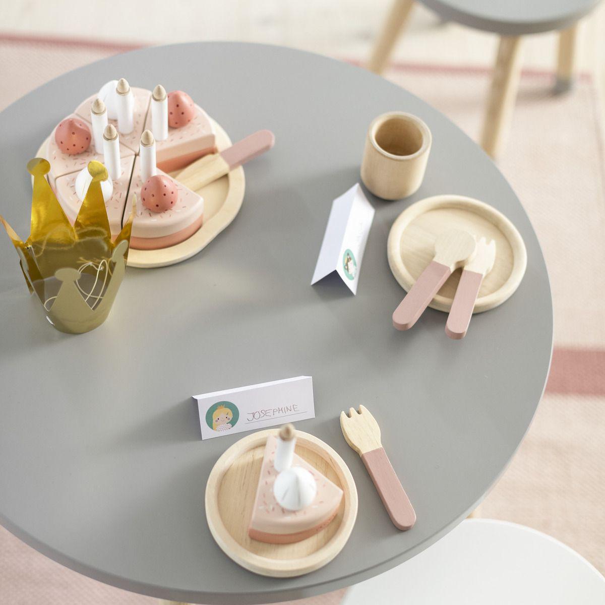 Table enfant ronde 60cm DOTS Flexa frêne bleu