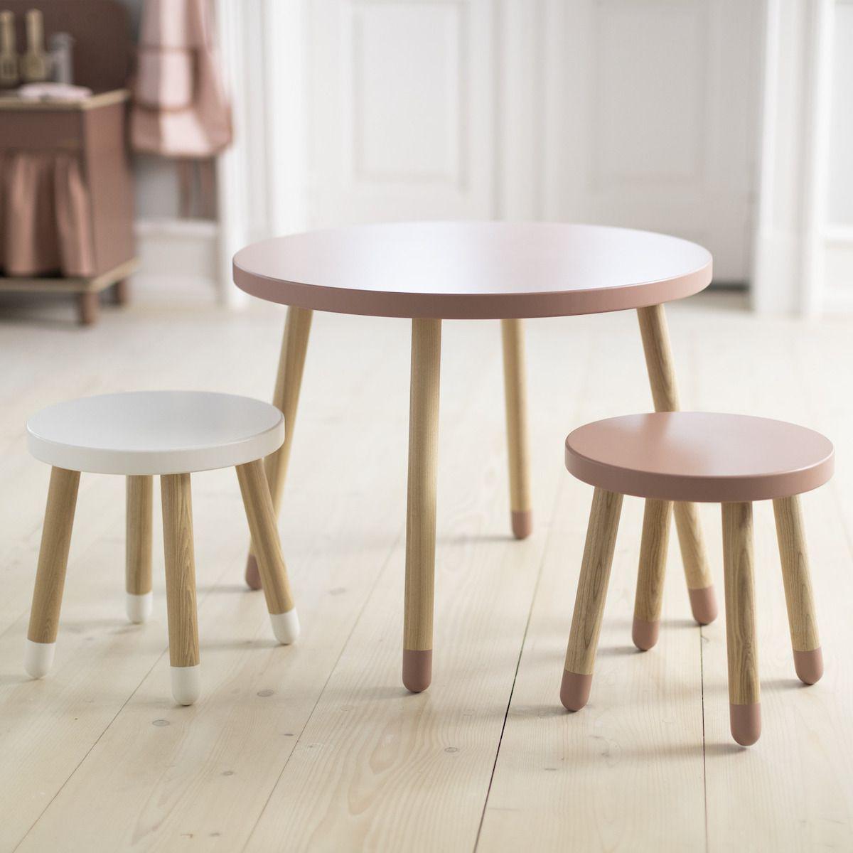Table enfant ronde 60cm DOTS Flexa frêne rose