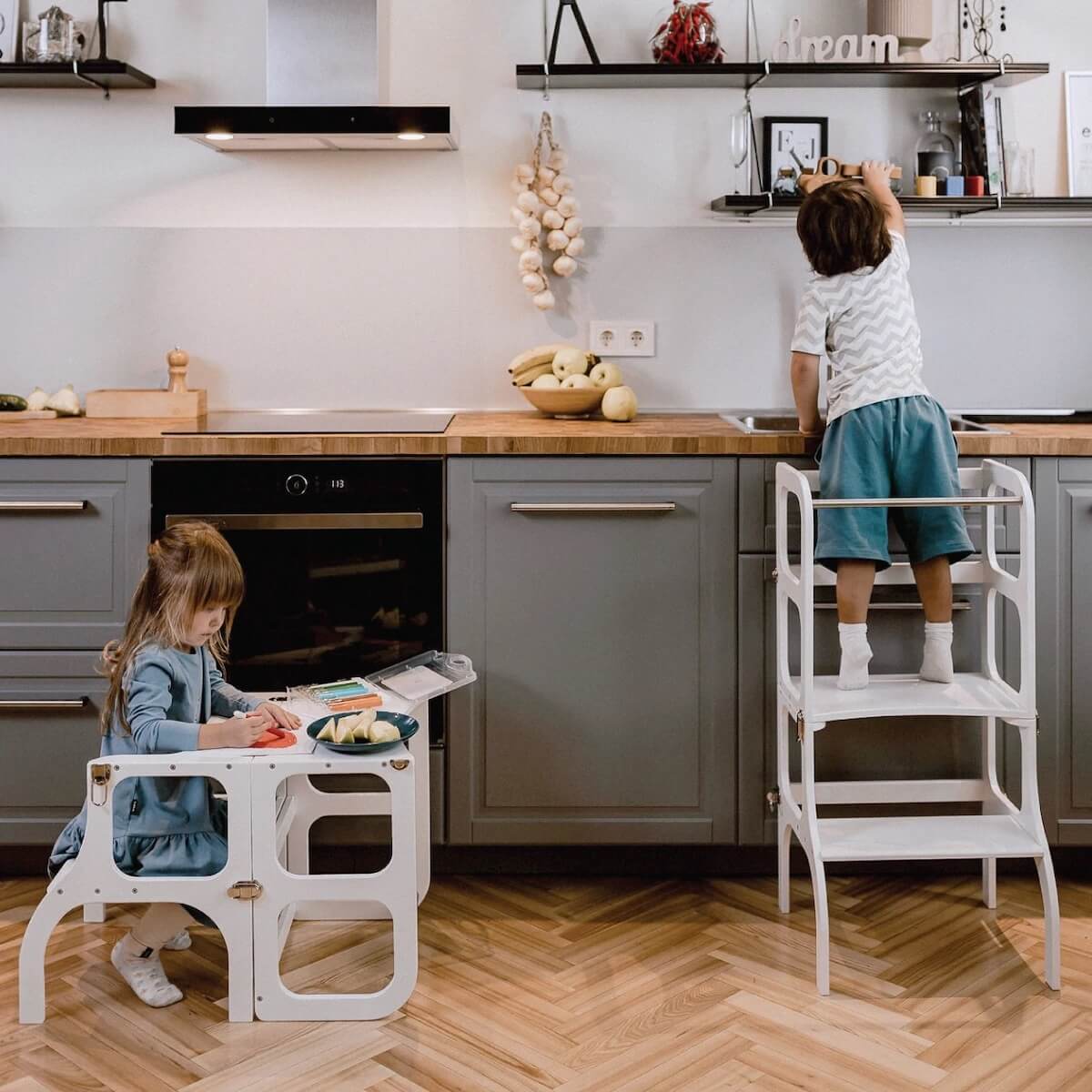 Table-tour d'appentissage STEP'n'SIT Ette Tete blanc argent