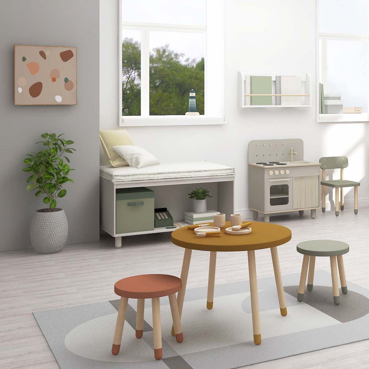 Tabouret enfant 30cm DOTS Flexa frêne-Blush