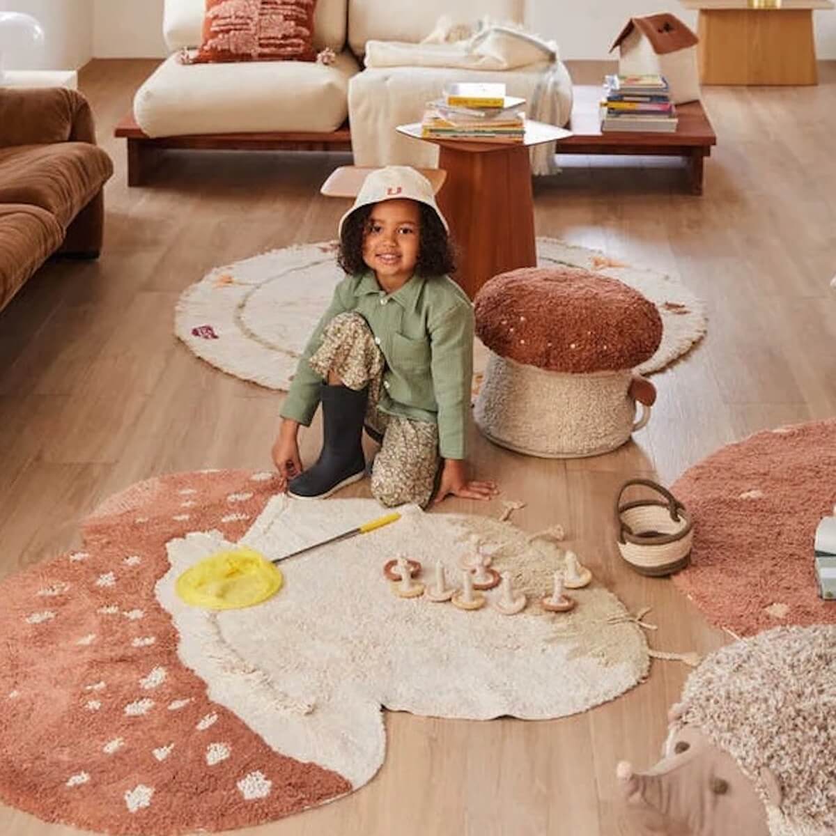 Tapis 120x120cm BOLETUS Lorena Canals Natural Olive Chestnut Ivory