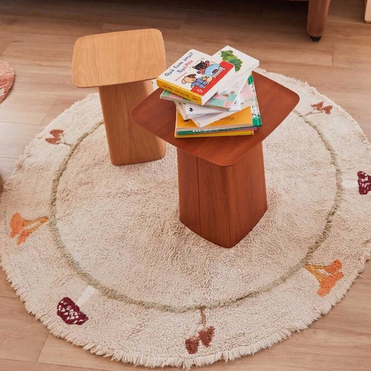 Tapis round 140cm CHANTERELLE Lorena Canals Natural Olive Honey Ivory Burgundy Toffee