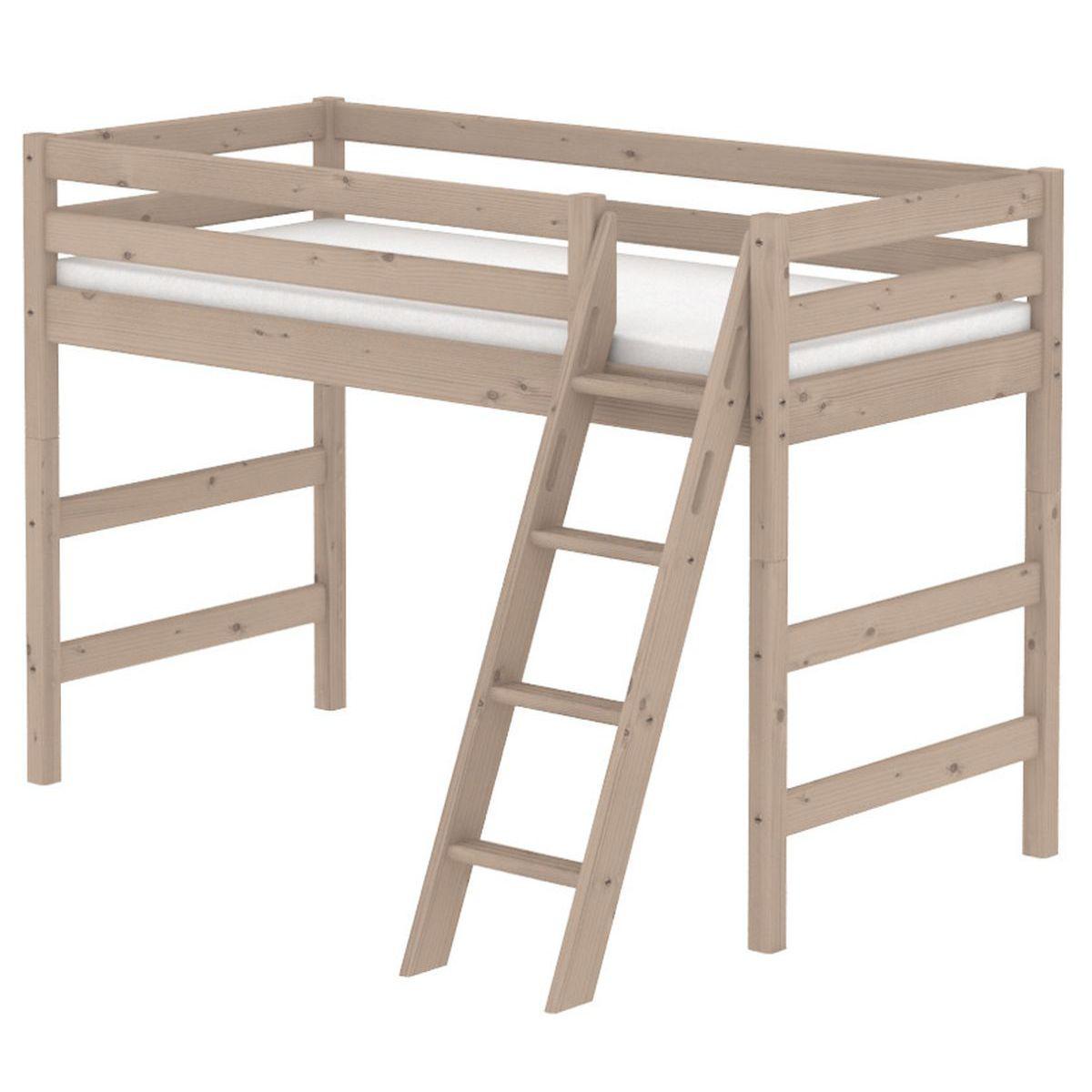 Terra CLASSIC LINE by Flexa Lit surélevé 90x190 cm avec échelle inclinée + poignées intégrées