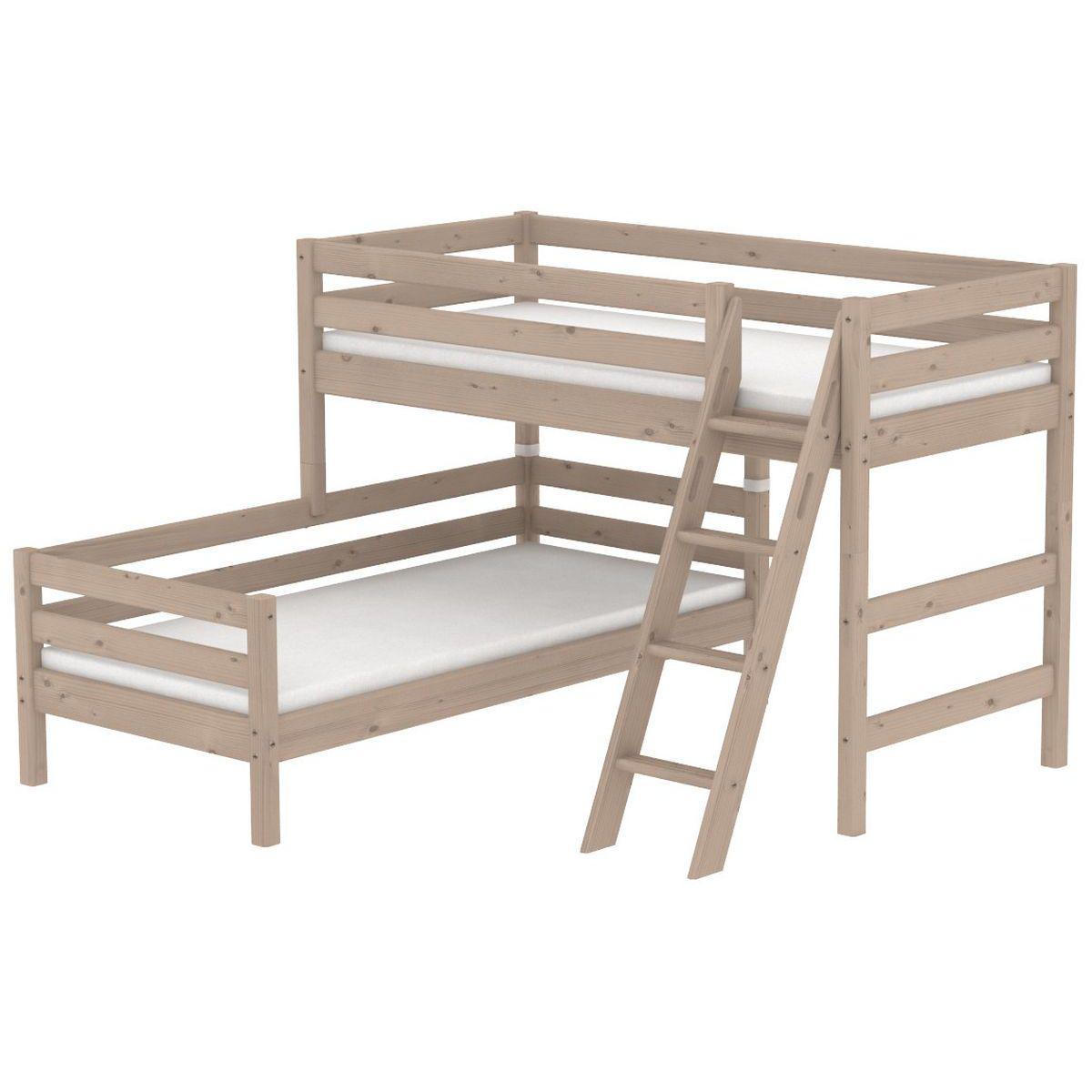 TERRA Lit surélevé Classic + lit Classic simple Line 90x190 cm + échelle inclinée avec poignées by Flexa