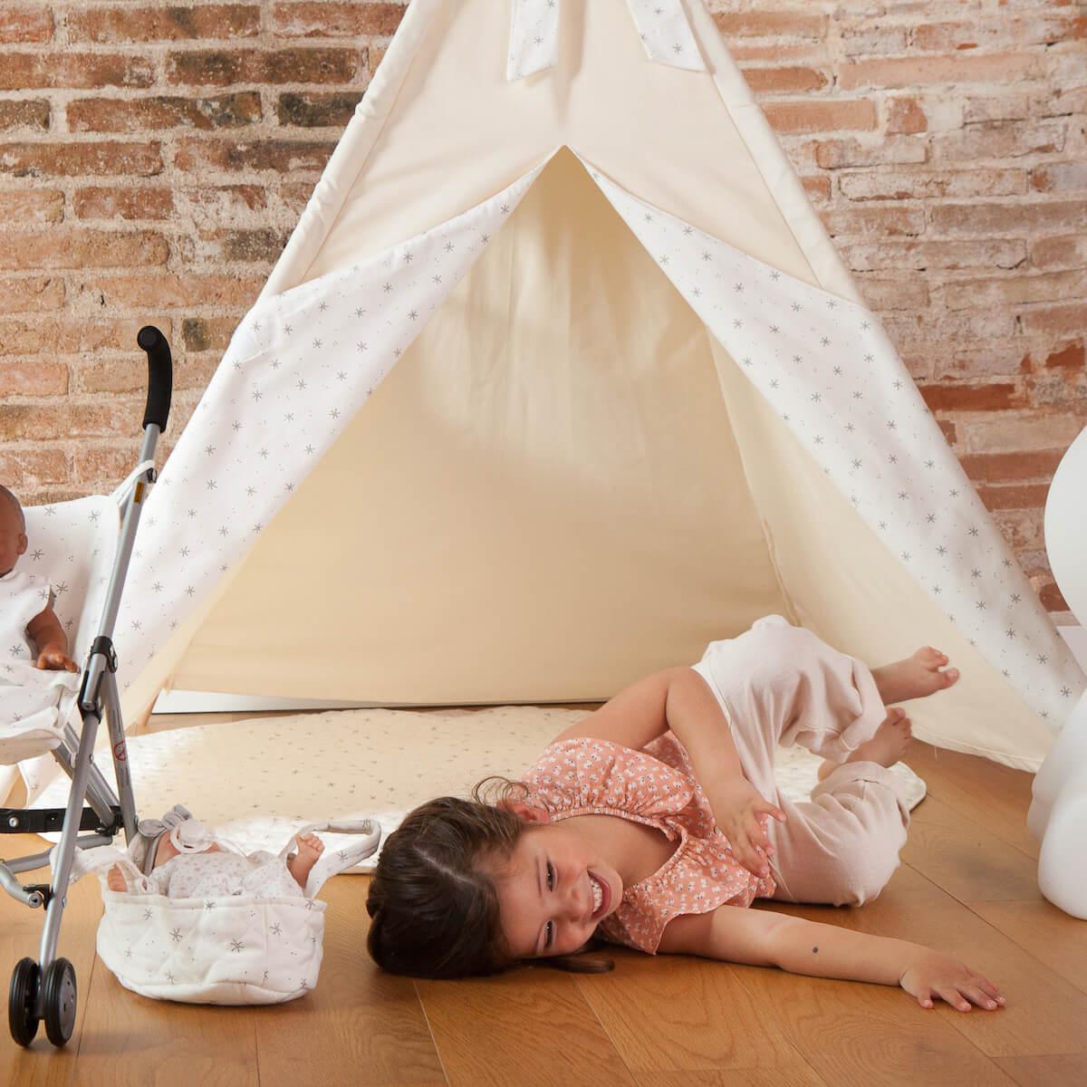 Tipi enfant beige STARS blanc
