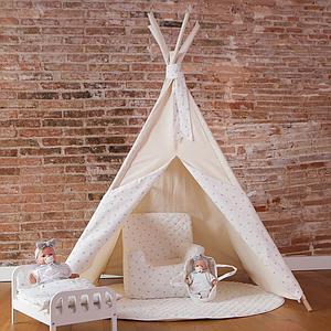 Tipi enfant beige STARS blanc
