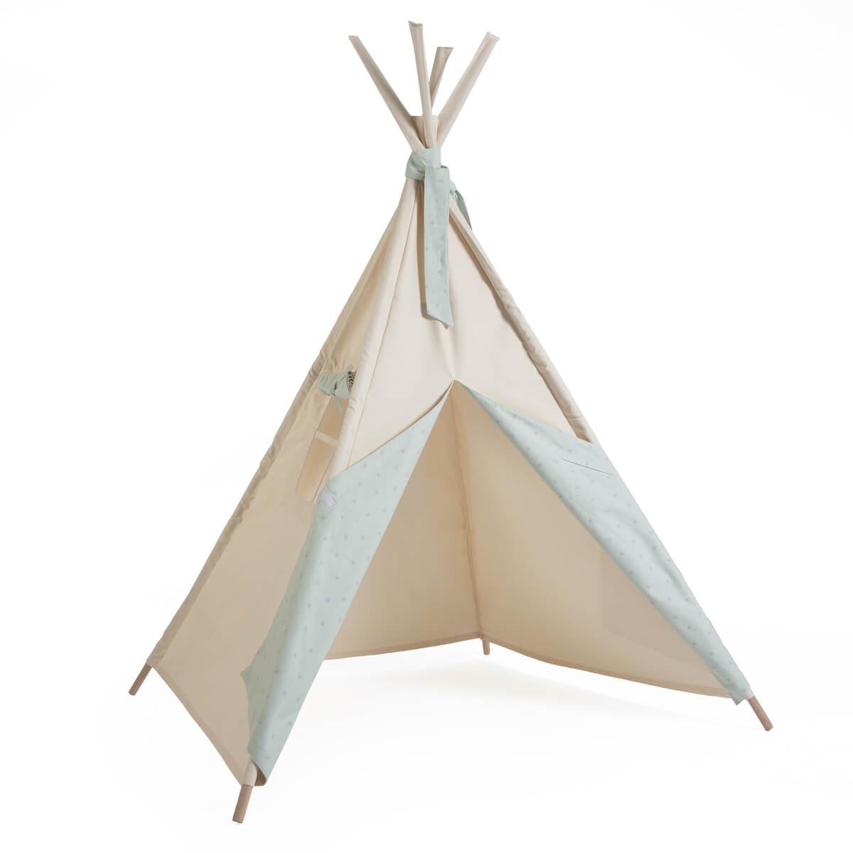 Tipi enfant beige STARS vert
