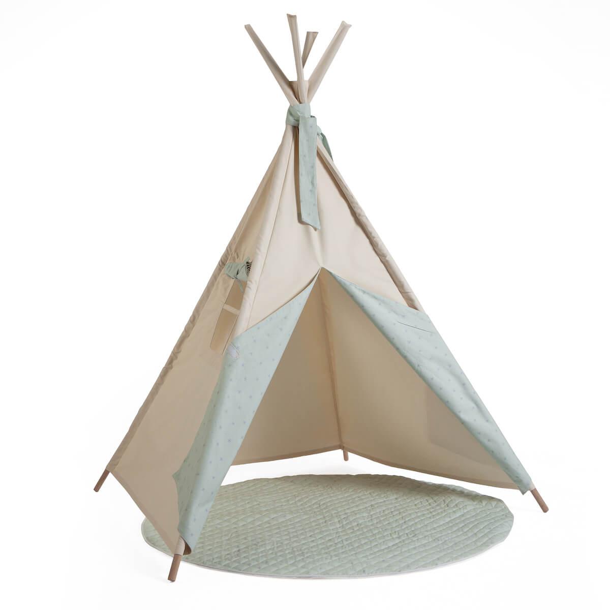 Tipi enfant beige STARS vert