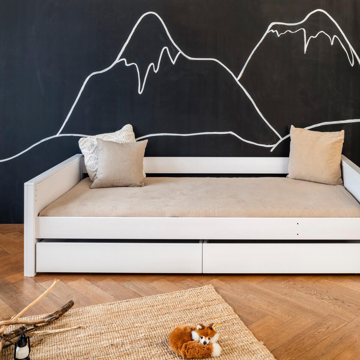 Tiroir lit KASVA Mdf blanc lacqué-Multiplex chêne plaqué