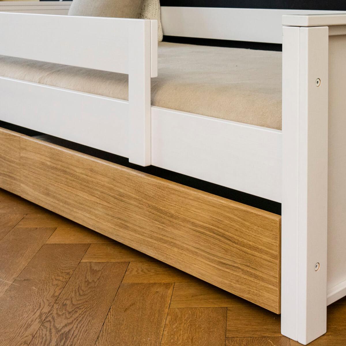 Tiroir lit KASVA Mdf blanc lacqué-Multiplex chêne plaqué