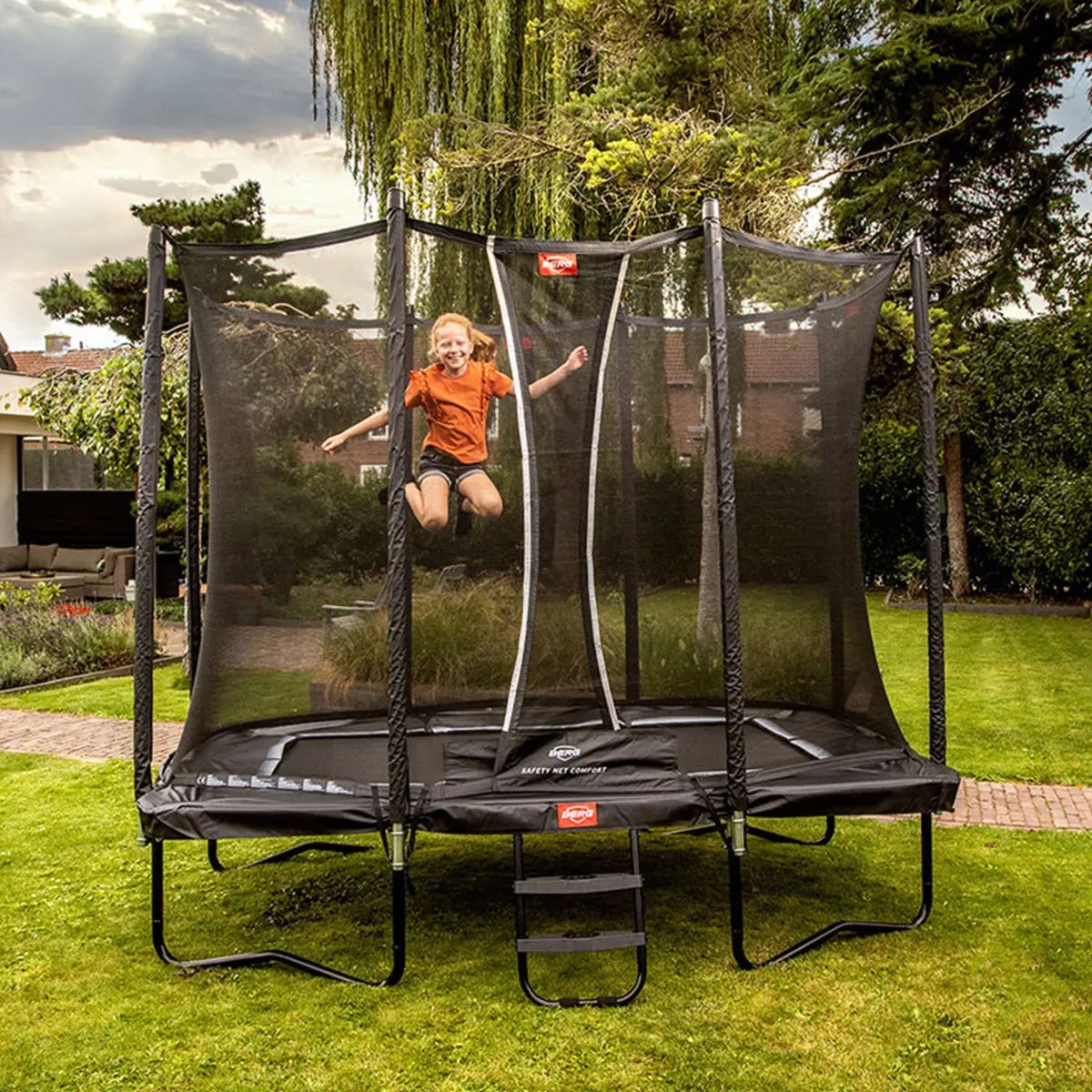 Trampolin 410cm Regular ULTIM FAVORIT + Safety Net Comfort Berg grey