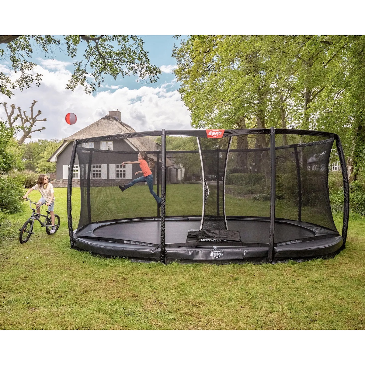 Trampoline 350cm InGround GRAND CHAMPION + Safety Net Deluxe Berg grey