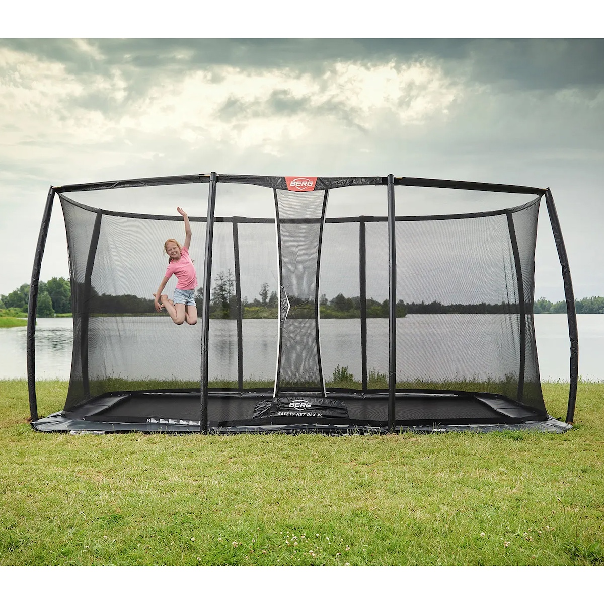 Trampoline 410cm FlatGround ULTIM CHAMPION + Safety Net Deluxe XL Berg grey