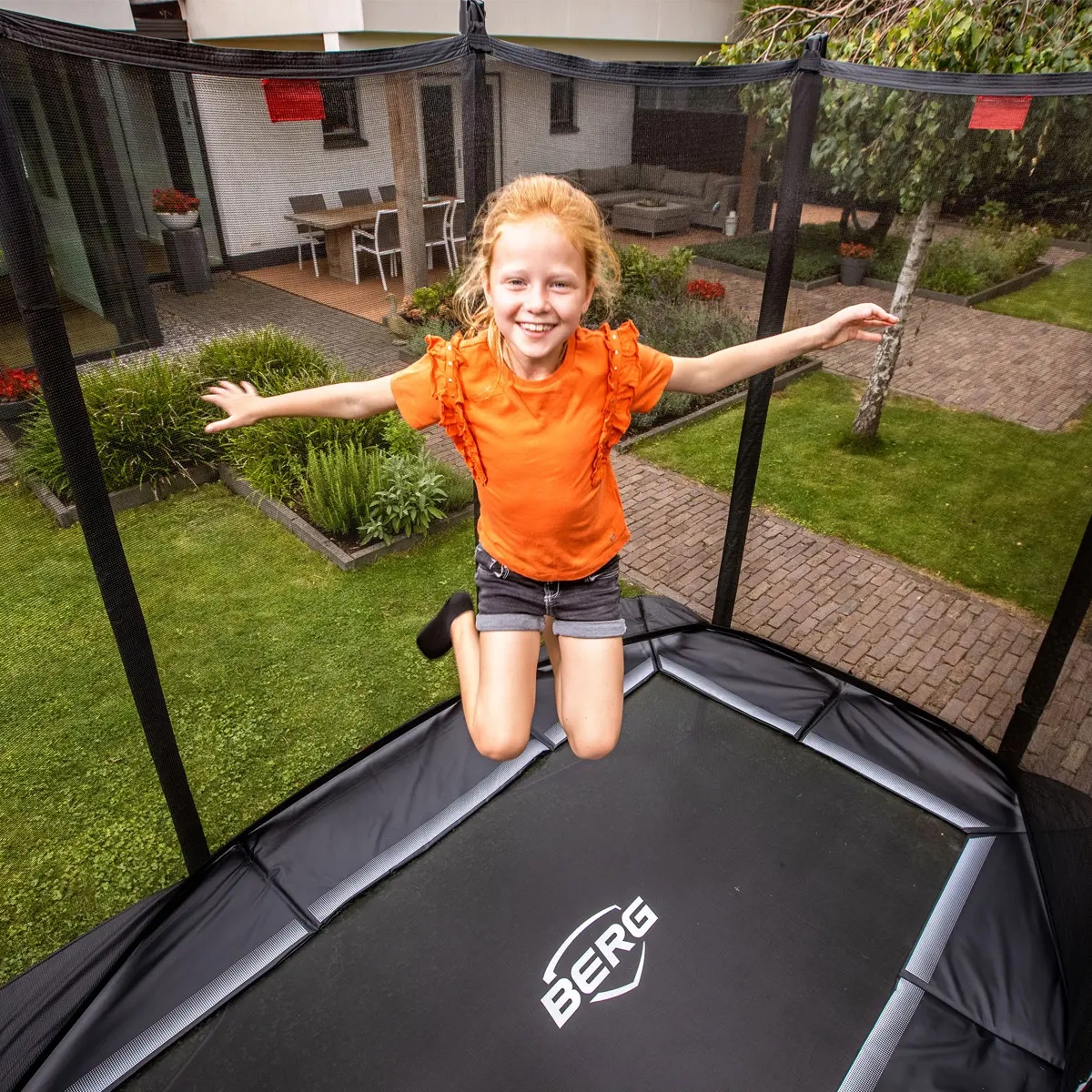 Trampoline 410cm InGround ULTIM FAVORIT + Safety Net Comfort Berg grey
