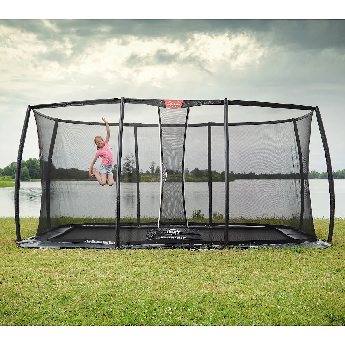 Trampoline 500cm FlatGround ULTIM CHAMPION + Safety Net Deluxe XL Berg grey