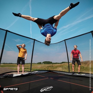 Trampoline 500cm FlatGround ULTIM PRO BOUNCER + Safety Net DLX XL Berg