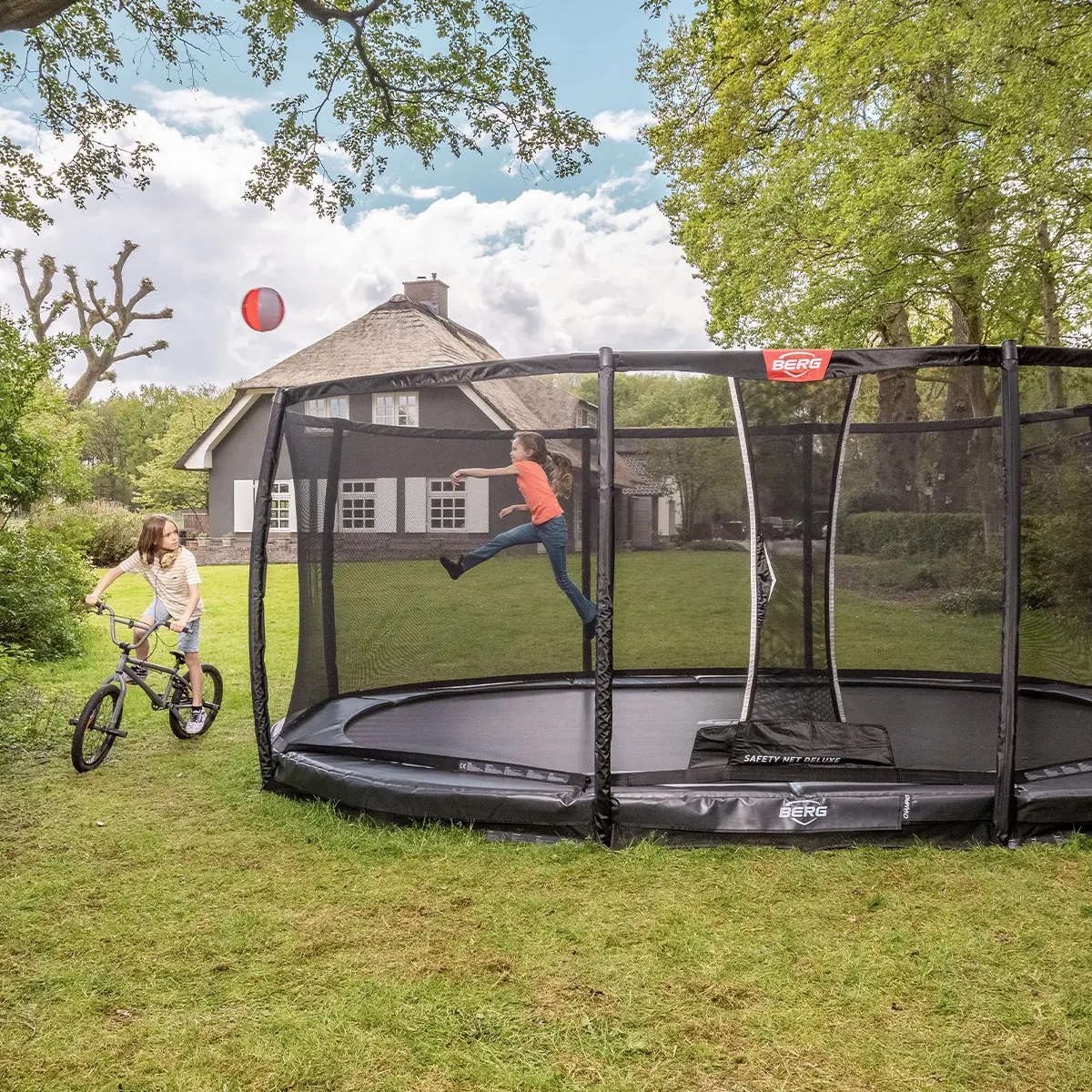 Trampoline 520cm InGround GRAND CHAMPION + Safety Net Deluxe Berg grey