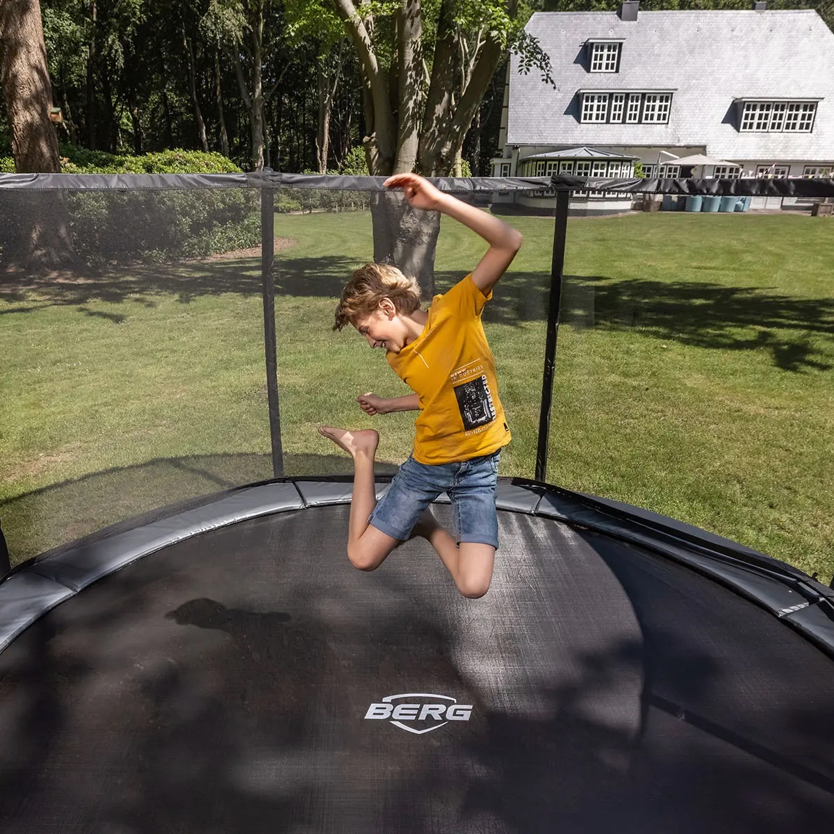 Trampoline InGround 430cm CHAMPION + Safety Net Deluxe XL Berg grey