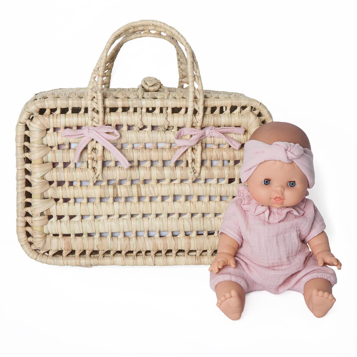Valise poupée en feuilles de palmier BOBBLE rose