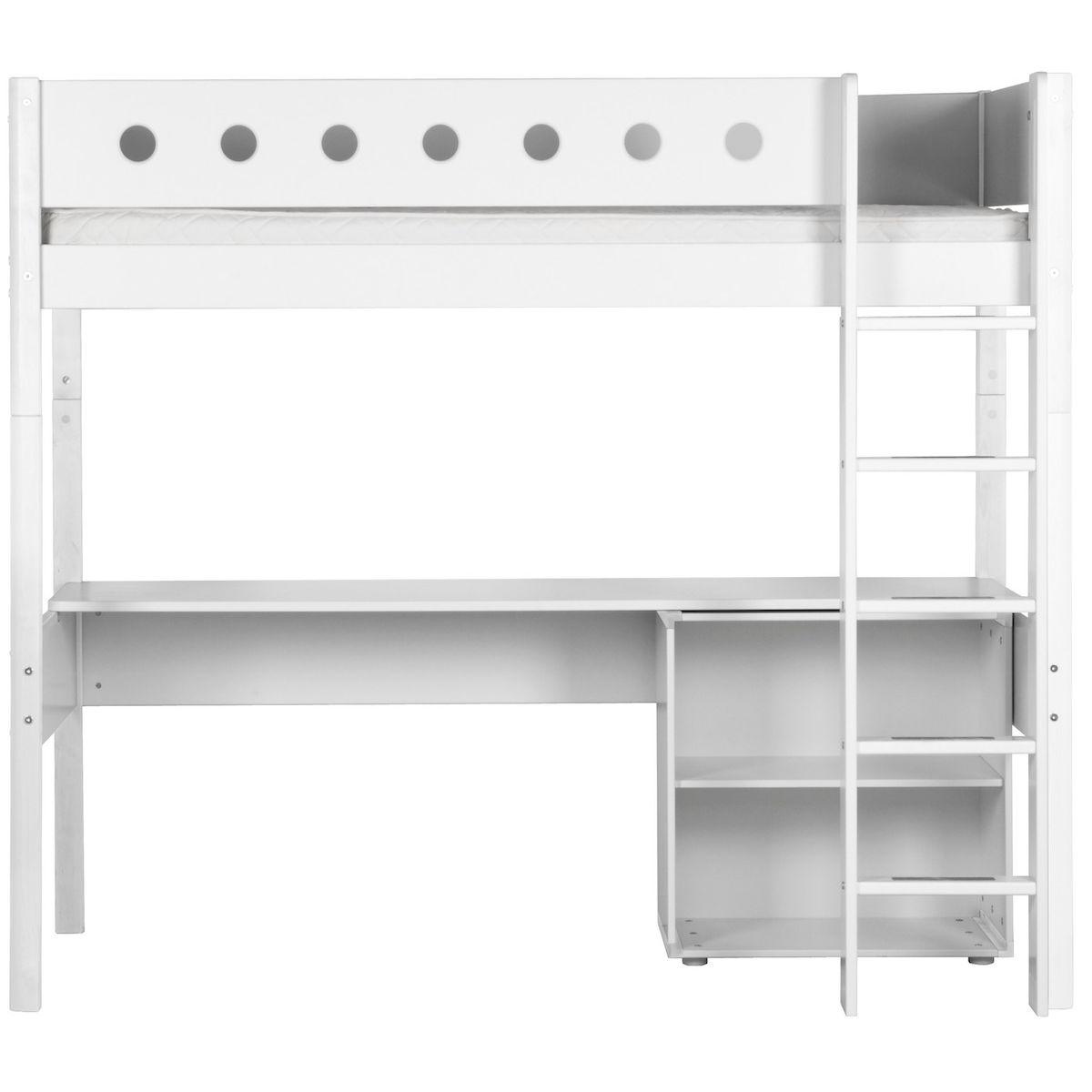 WHITE by Flexa Lit mezzanine en MDF 90x200 cm avec barrière de sécurité blanche et pieds blancs