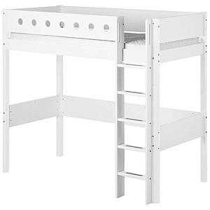 WHITE by Flexa Lit mezzanine en MDF 90x200 cm avec barrière de sécurité blanche et pieds blancs