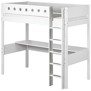 WHITE by Flexa Lit mezzanine en MDF 90x200 cm avec barrière de sécurité blanche et pieds blancs