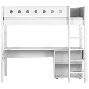 WHITE by Flexa Lit mezzanine en MDF 90x200 cm avec barrière de sécurité blanche et pieds blancs