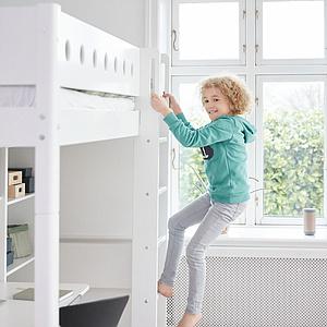 WHITE by Flexa Lit mezzanine en MDF 90x200 cm avec barrière de sécurité blanche et pieds blancs
