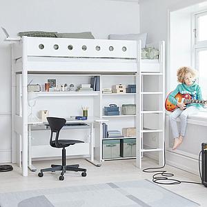 WHITE by Flexa Lit mezzanine en MDF 90x200 cm avec barrière de sécurité blanche et pieds blancs