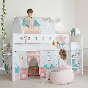 WHITE by Flexa Lit mi-hauteur en MDF 90x200 cm avec barrière de sécurité blanche et pieds blancs