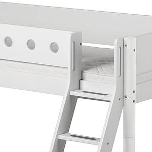WHITE by Flexa Lit mi-hauteur en MDF 90x200 cm avec échelle inclinée, barrière de sécurité blanche et pieds blancs
