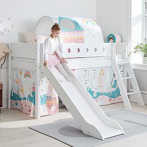 WHITE by Flexa Lit mi-hauteur en MDF 90x200 cm avec échelle inclinée, barrière de sécurité blanche et toboggan Blanc